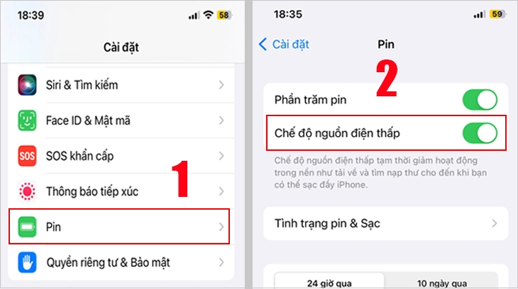 Giao diện cài đặt pin hiển thị chế độ tiết kiệm, minh họa cách bảo vệ pin khi chơi game.